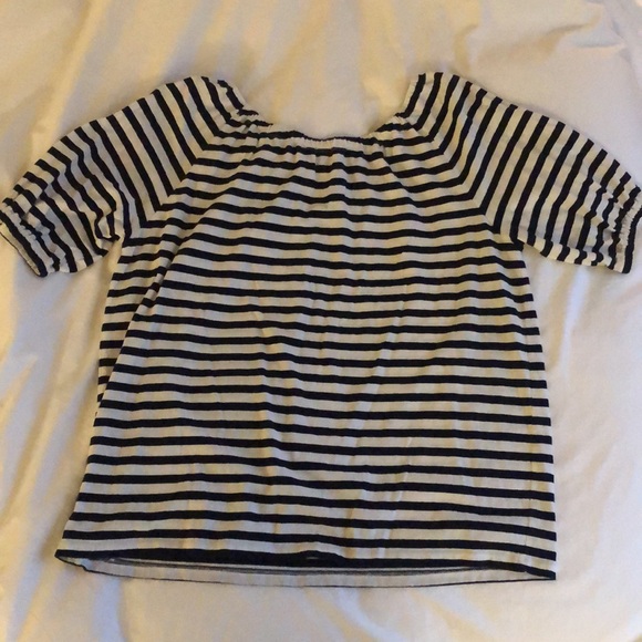 J. Crew Navy Striped Peasant Top With Tassels - Picture 3 of 6